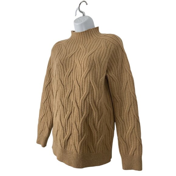 Romeo & Juliet Couture Women's Tan Cable Knit Mock Neck Sweater Size Medium - Picture 4 of 10